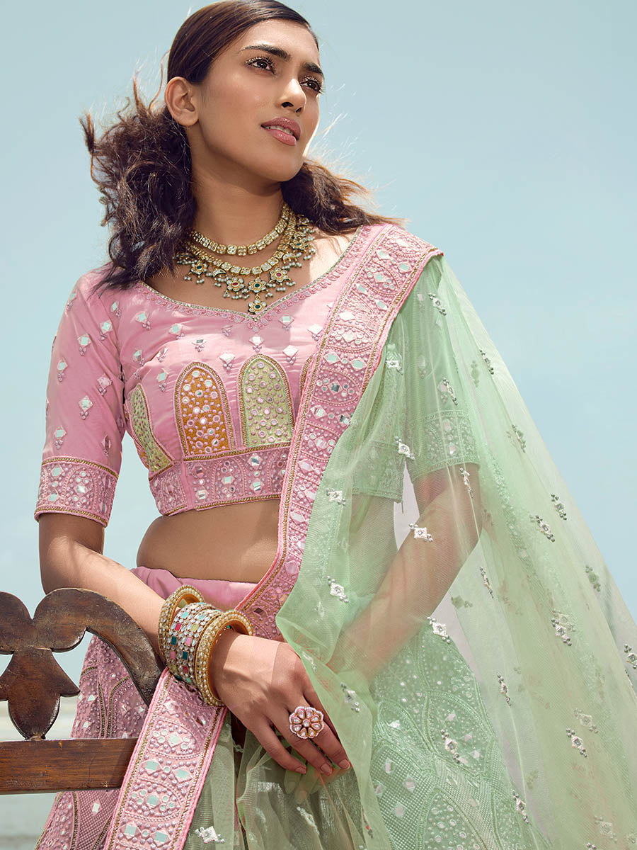 Myra Pink Organza Embroidered Designer Lehenga Choli - Distacart