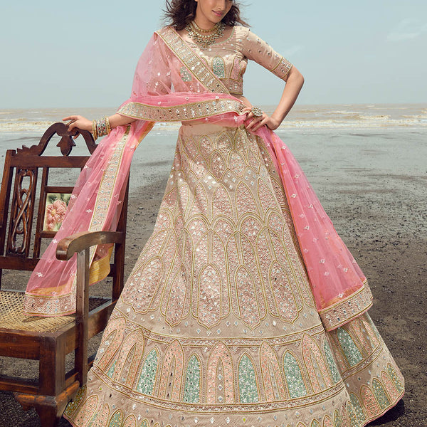 Myra Beige Organza Embroidered Designer Lehenga Choli - Distacart