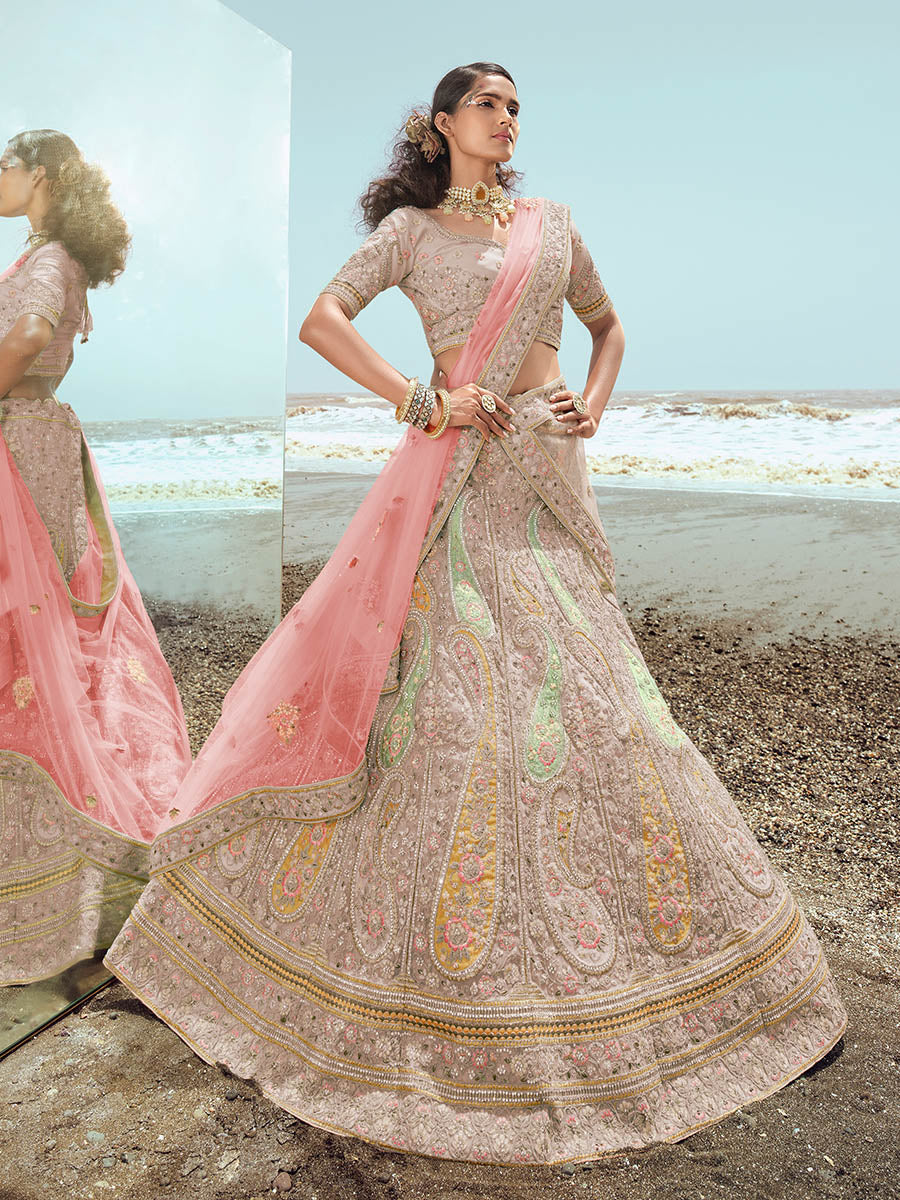 Myra Beige Organza Embroidered Designer Lehenga Choli - Distacart