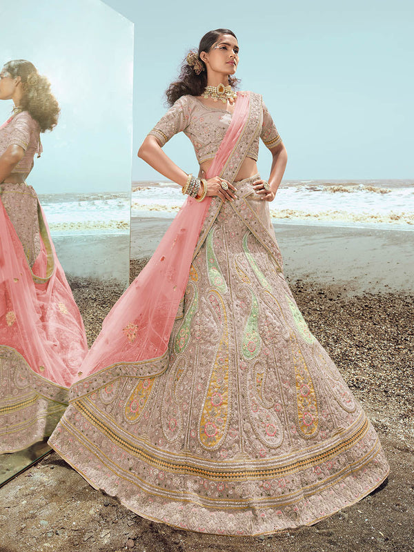 Myra Beige Organza Embroidered Designer Lehenga Choli - Distacart