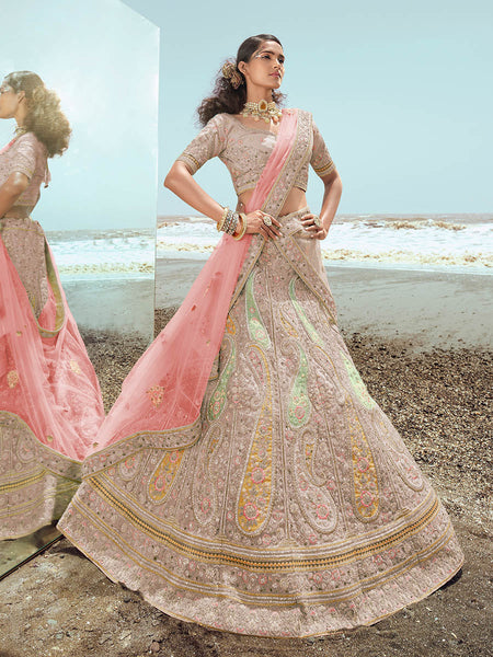 Myra Beige Organza Embroidered Designer Lehenga Choli - Distacart