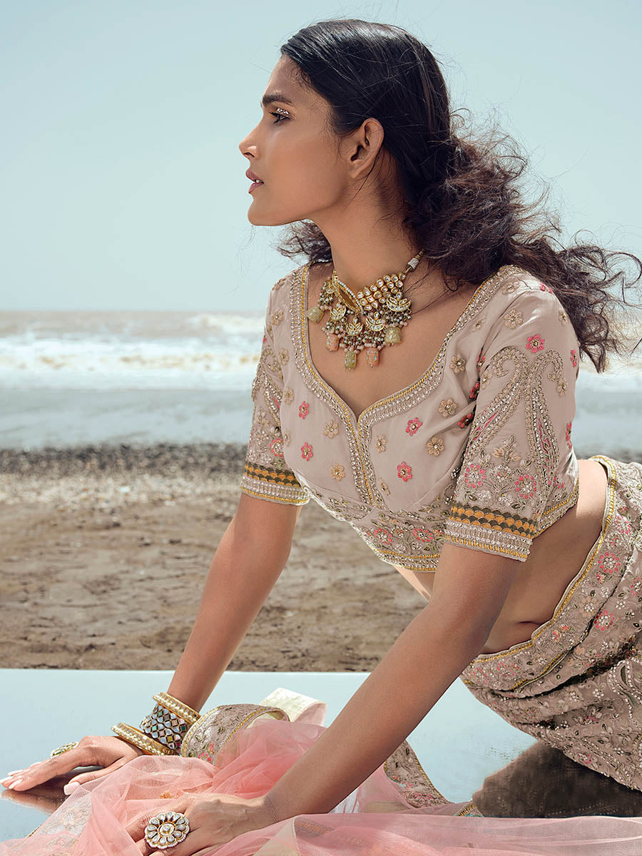 Myra Beige Organza Embroidered Designer Lehenga Choli - Distacart