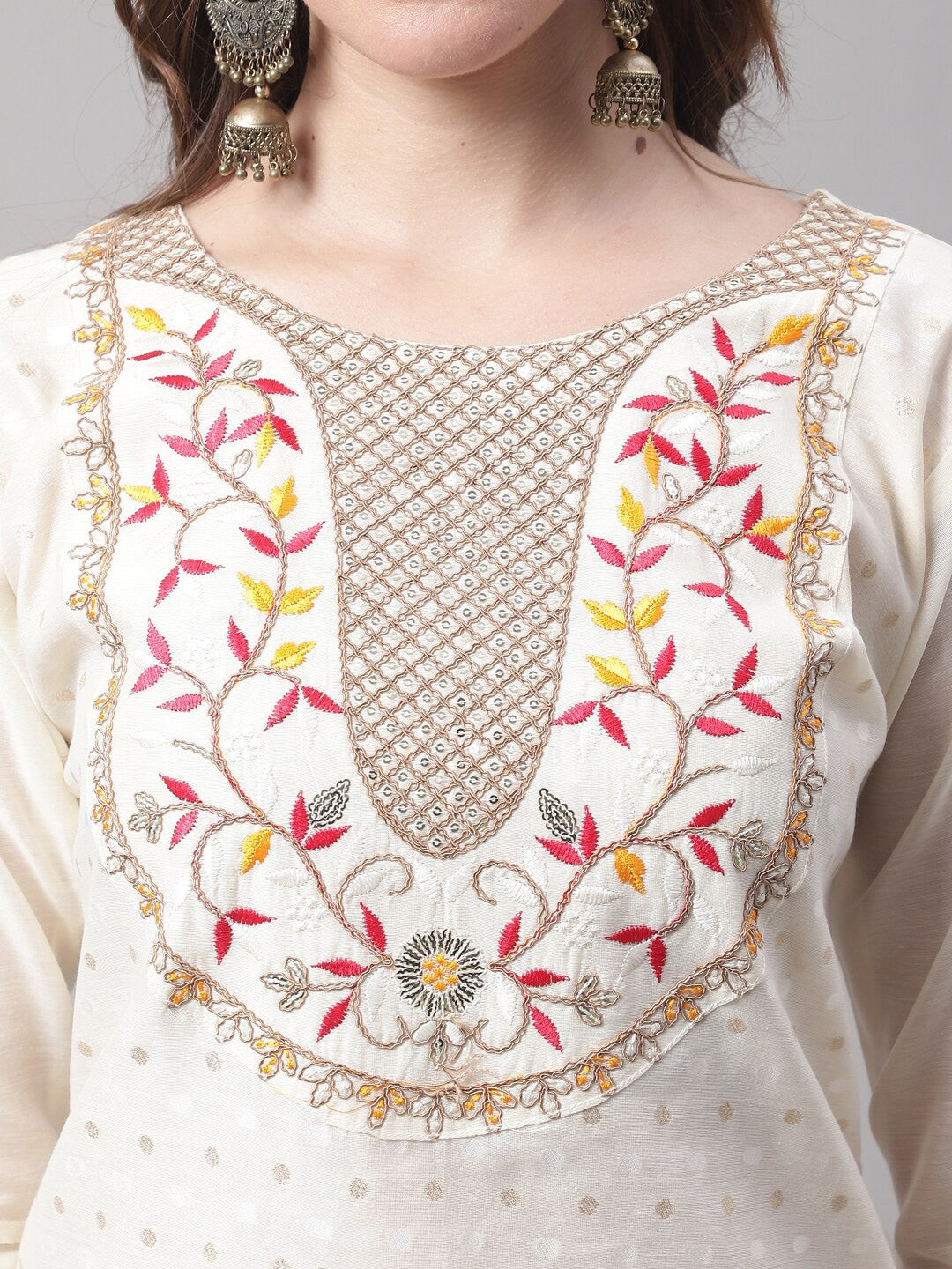 Kalini Floral Yoke Design Thread Work Kurta with Trousers & With Dupatta - Distacart