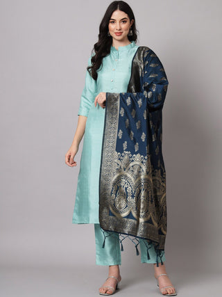 Kalini Cotton Silk Blend Kurta with Trousers & Banarasi Silk Dupatta - Distacart