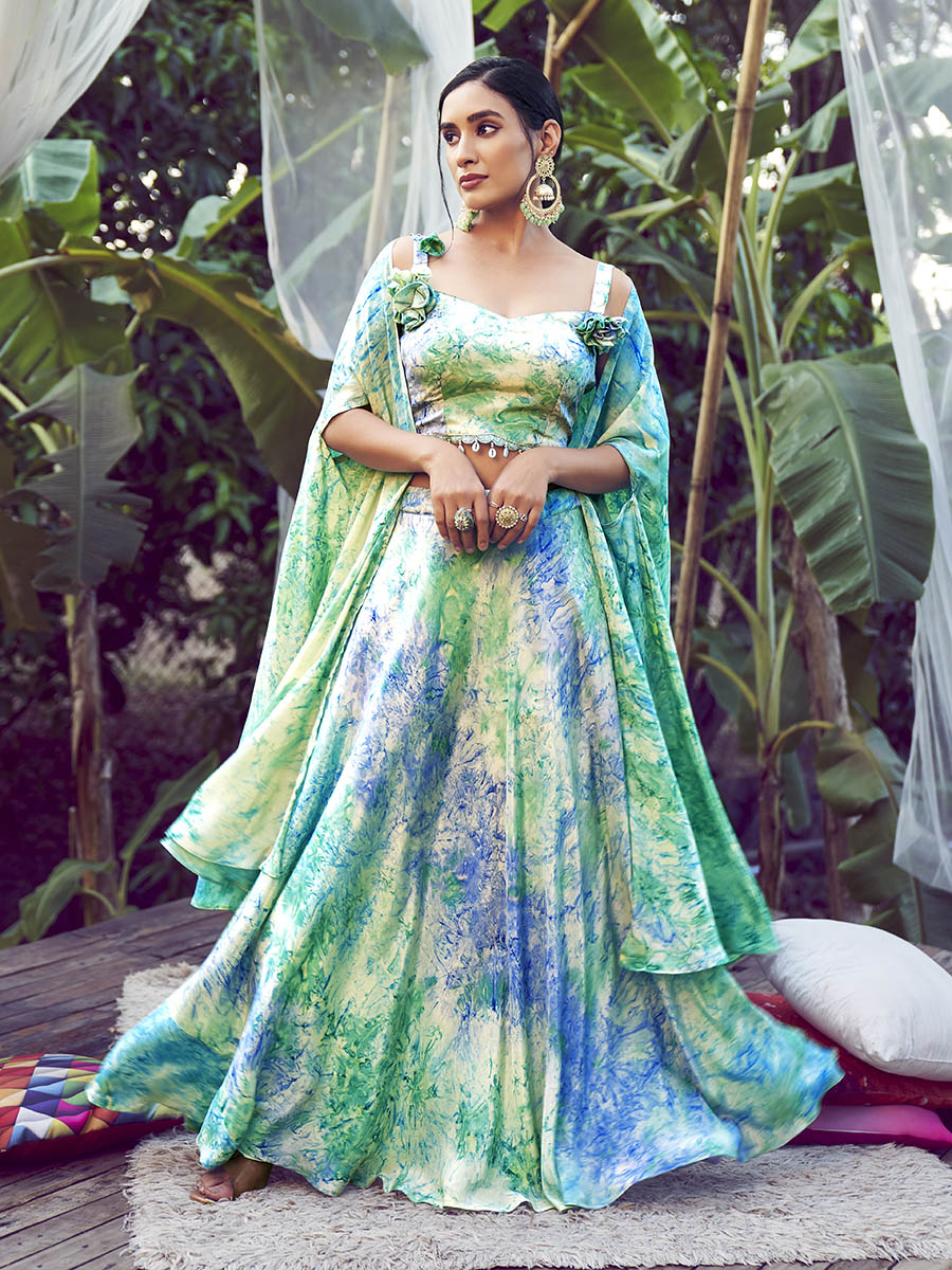 Myra Sky Silk Digital Printed Designer Lehenga - Distacart