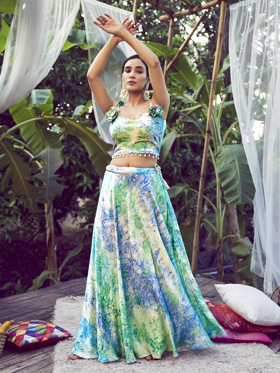 Myra Sky Silk Digital Printed Designer Lehenga - Distacart
