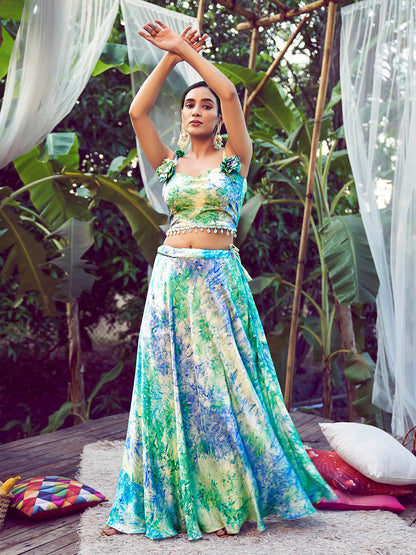 Myra Sky Silk Digital Printed Designer Lehenga - Distacart