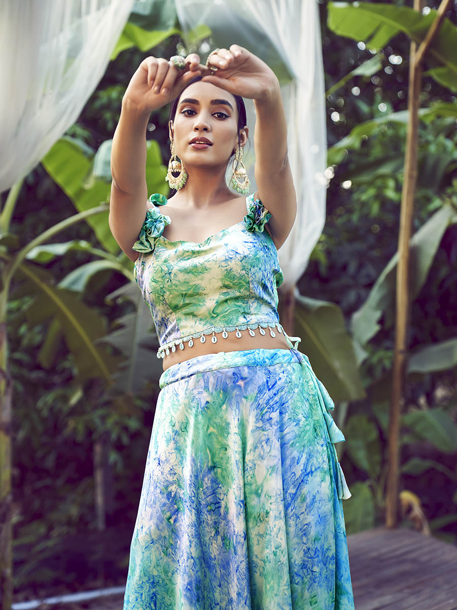 Myra Sky Silk Digital Printed Designer Lehenga - Distacart