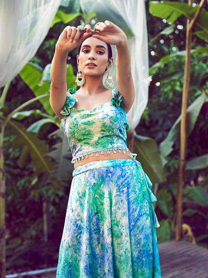 Myra Sky Silk Digital Printed Designer Lehenga - Distacart