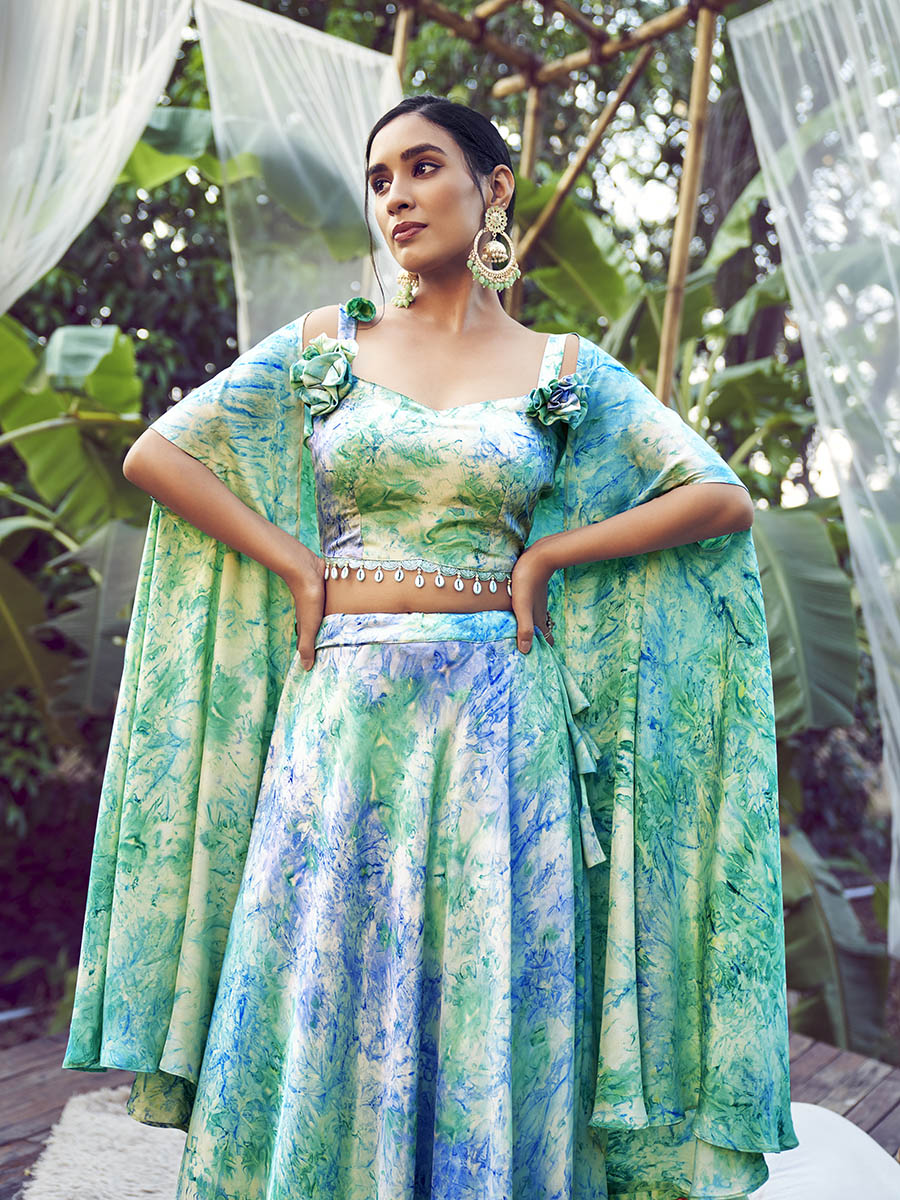 Myra Sky Silk Digital Printed Designer Lehenga - Distacart