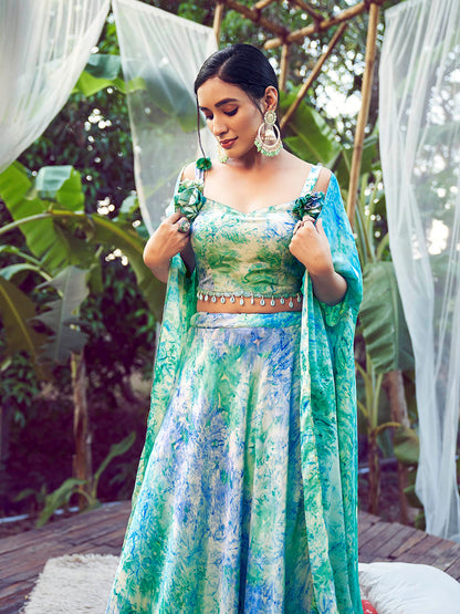 Myra Sky Silk Digital Printed Designer Lehenga - Distacart