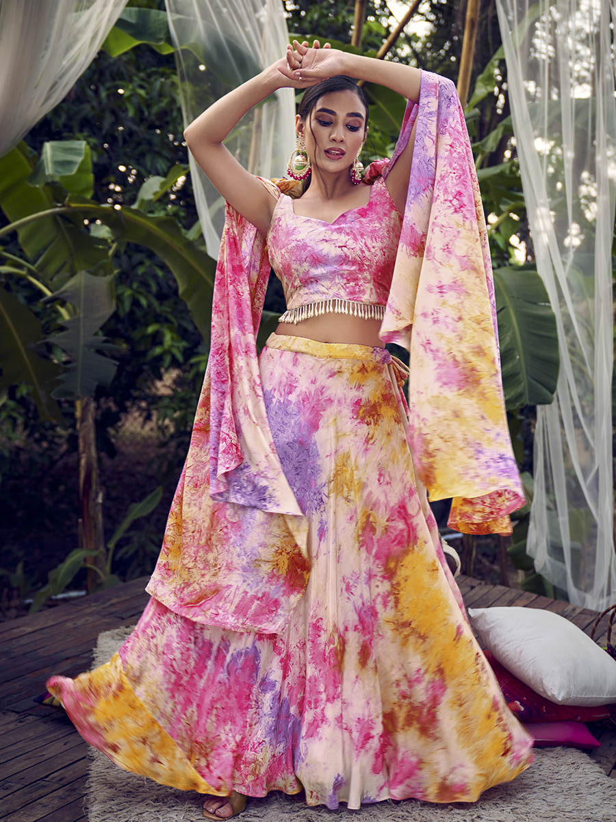 Myra Purple Pink Silk Digital Printed Designer Lehenga - Distacart