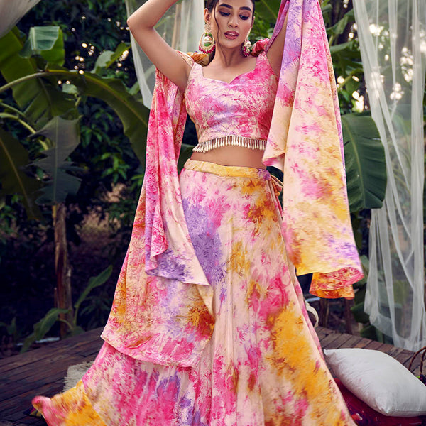 Myra Purple Pink Silk Digital Printed Designer Lehenga - Distacart