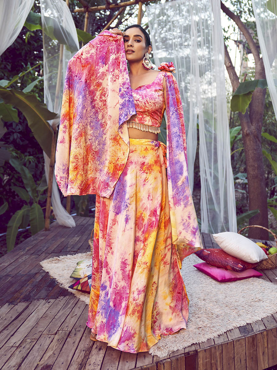Myra Purple Pink Silk Digital Printed Designer Lehenga - Distacart