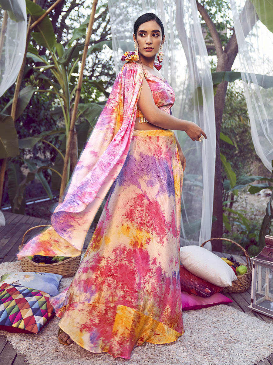 Myra Purple Pink Silk Digital Printed Designer Lehenga - Distacart