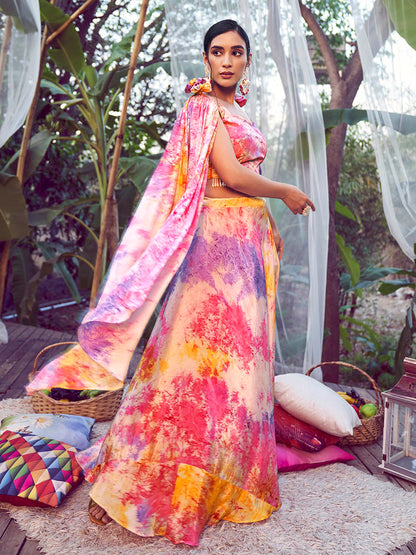 Myra Purple Pink Silk Digital Printed Designer Lehenga - Distacart