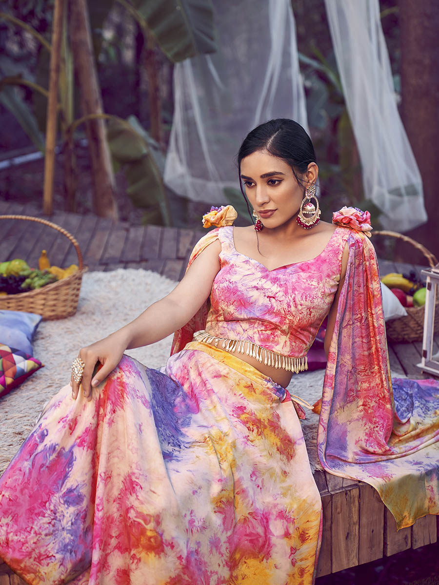 Myra Purple Pink Silk Digital Printed Designer Lehenga - Distacart