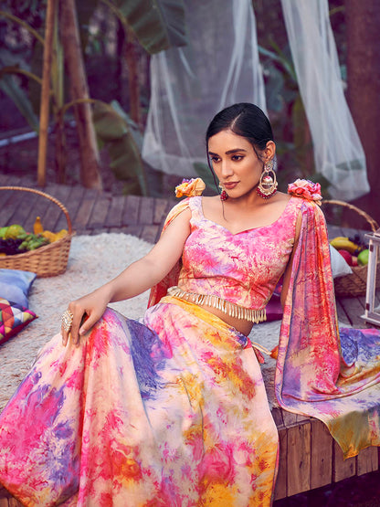 Myra Purple Pink Silk Digital Printed Designer Lehenga - Distacart