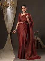 Thumbnail for Saree Mall Maroon Woven Design Zari Silk Blend Banarasi Sarees - Distacart