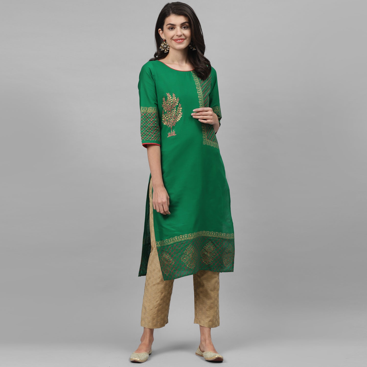 Maai Rayon Hand Printed Kurta Green - Distacart