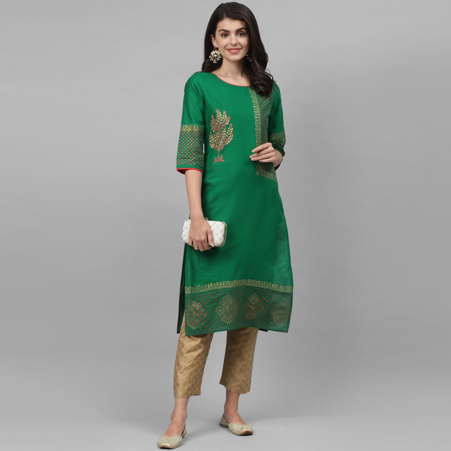 Maai Rayon Hand Printed Kurta Green - Distacart