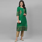 Thumbnail for Maai Rayon Hand Printed Kurta Green - Distacart