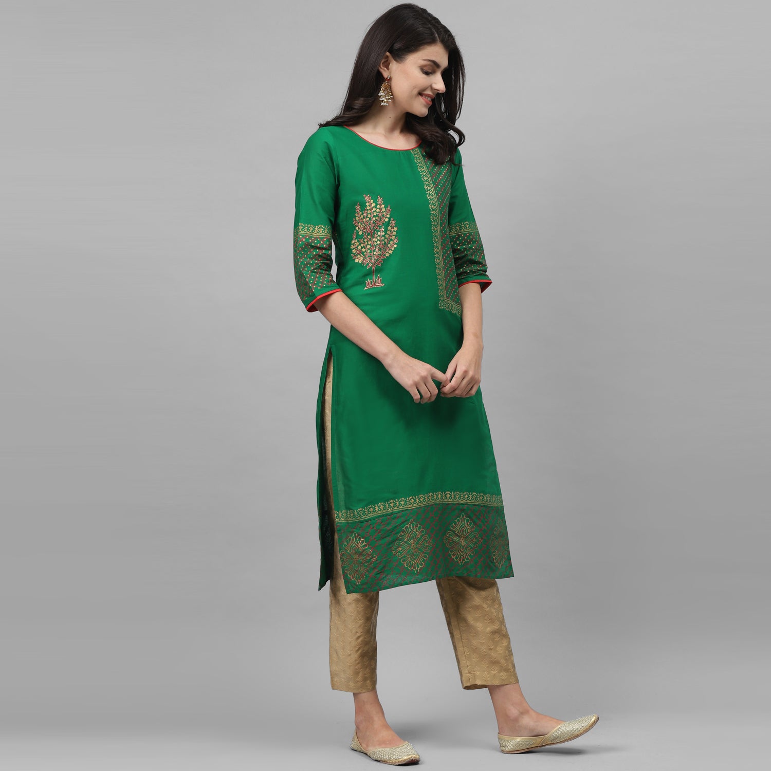 Maai Rayon Hand Printed Kurta Green - Distacart