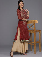 Thumbnail for Biba Women Maroon & Beige Ethnic Motifs Printed Kurta - Distacart