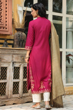 Thumbnail for Juniper Women's Wine Rayon Printed Straight Kurta Dupatta Set - Distacart