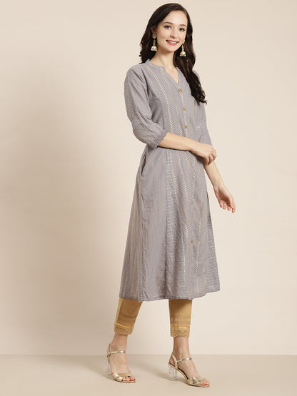 Juniper Womens Grey Cotton Dobby Kalidar Kurta - Distacart