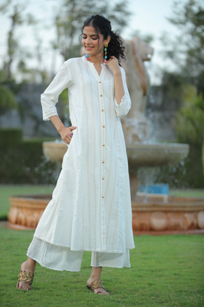 Juniper Womens White Cotton Dobby Kalidar Kurta - Distacart