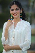 Thumbnail for Juniper Womens White Cotton Dobby Kalidar Kurta - Distacart