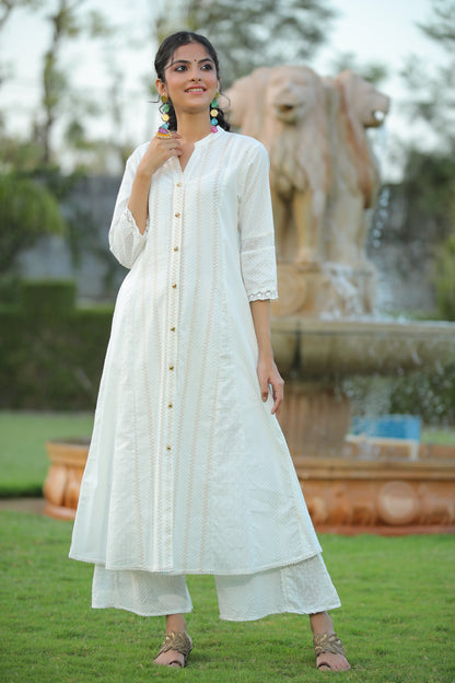 Juniper Womens White Cotton Dobby Kalidar Kurta - Distacart