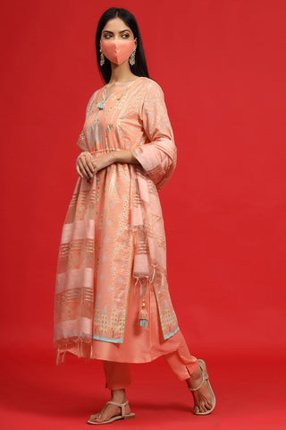 Juniper Women's Orange Georgette Printed Layered Kurta Sets - Distacart