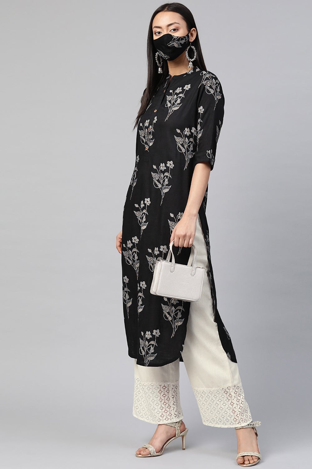 Juniper Women's Black Rayon Slub Bandhani Straight Kurta - Distacart