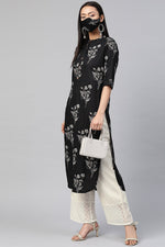 Thumbnail for Juniper Women's Black Rayon Slub Bandhani Straight Kurta - Distacart
