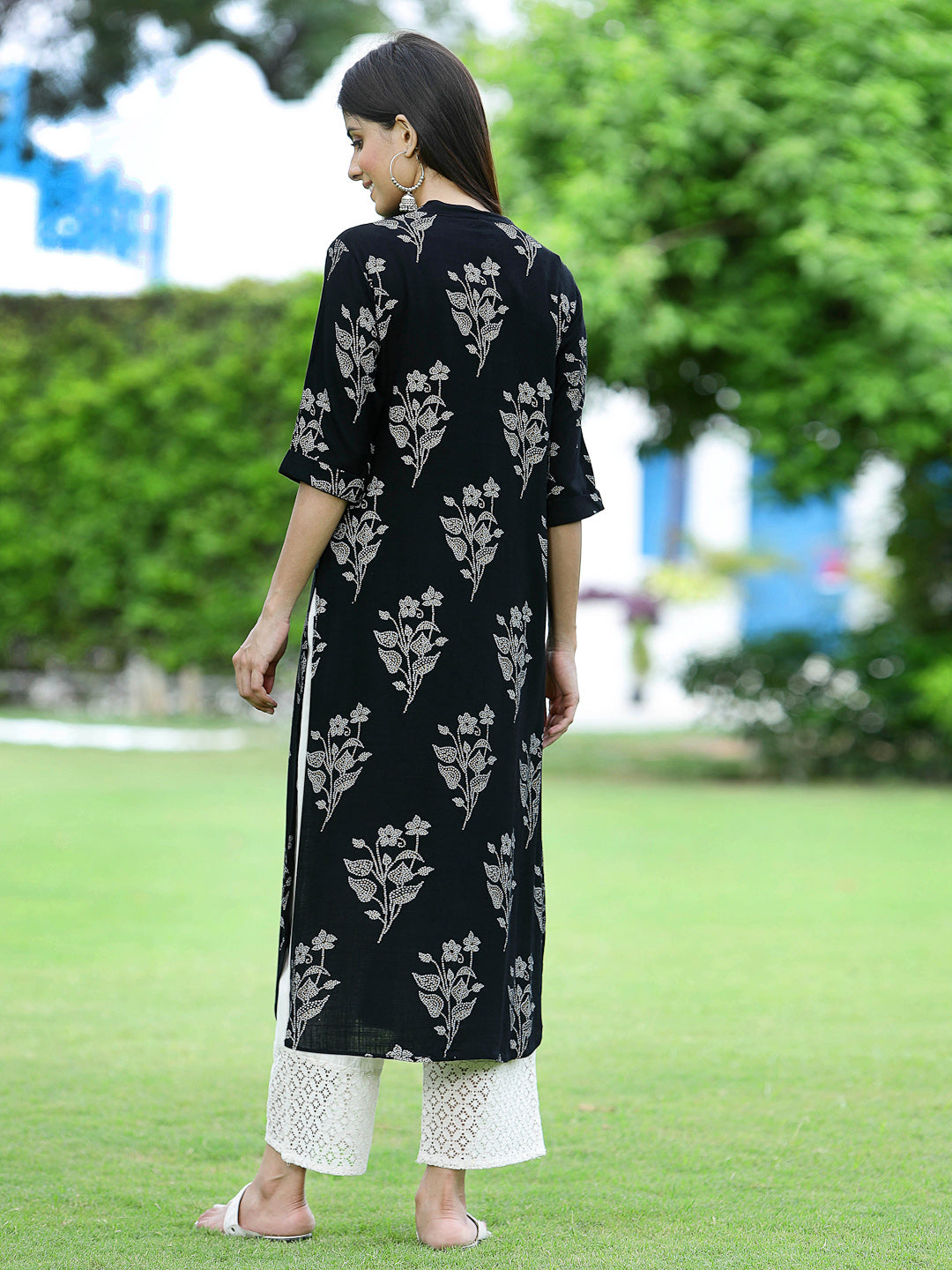 Juniper Womens Black Rayon Slub Printed Straight Kurta - Distacart