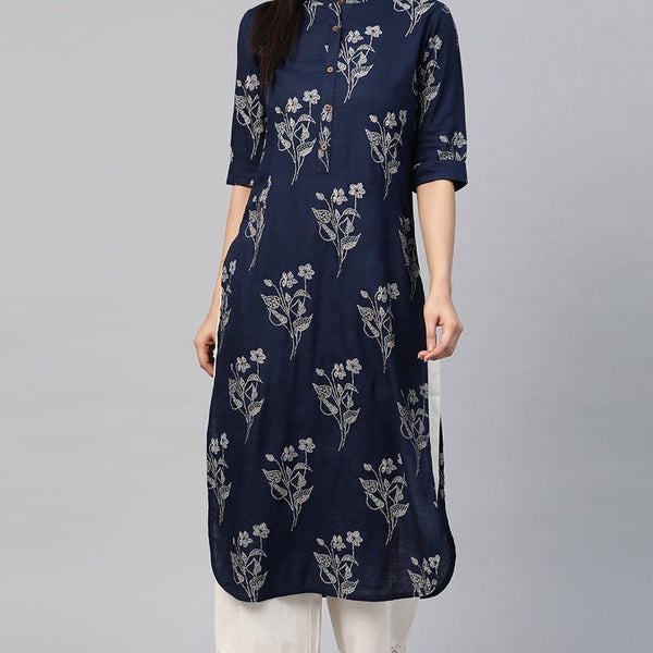 Juniper Women's Indigo Rayon Slub Bandhani Straight Kurta - Distacart