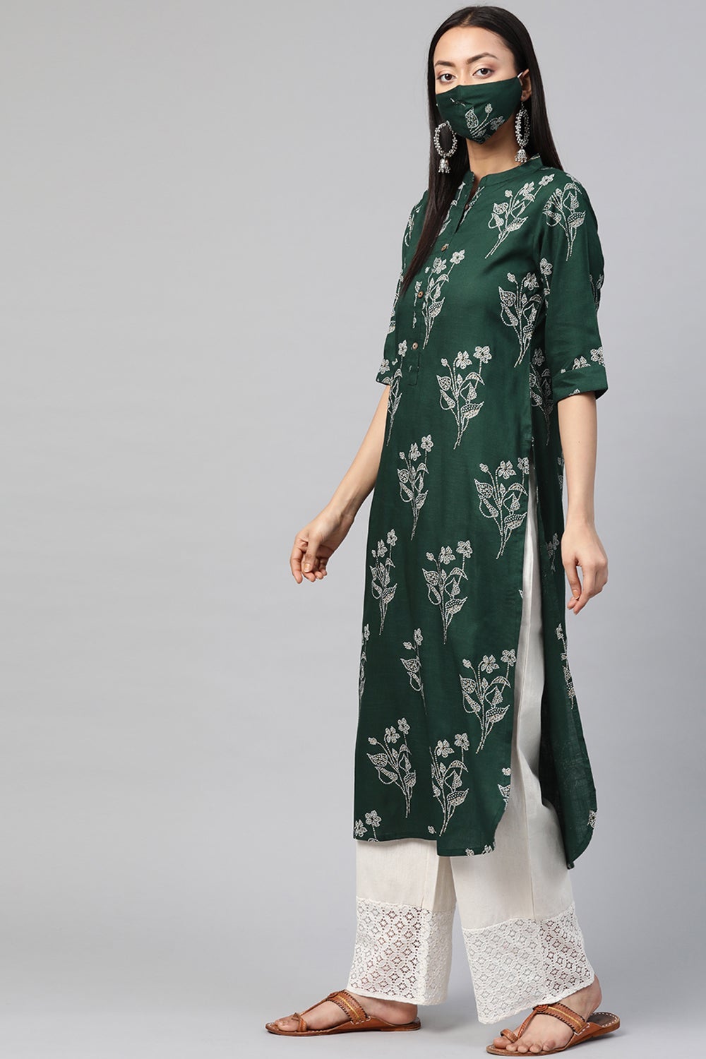 Juniper Women's Jadegreen Rayon Slub Bandhani Straight Kurta - Distacart