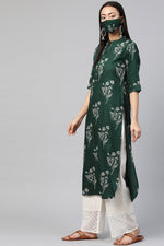 Thumbnail for Juniper Women's Jadegreen Rayon Slub Bandhani Straight Kurta - Distacart