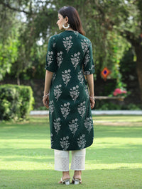 Thumbnail for Juniper Womens Jadegreen Rayon Slub Printed Straight Kurta - Distacart