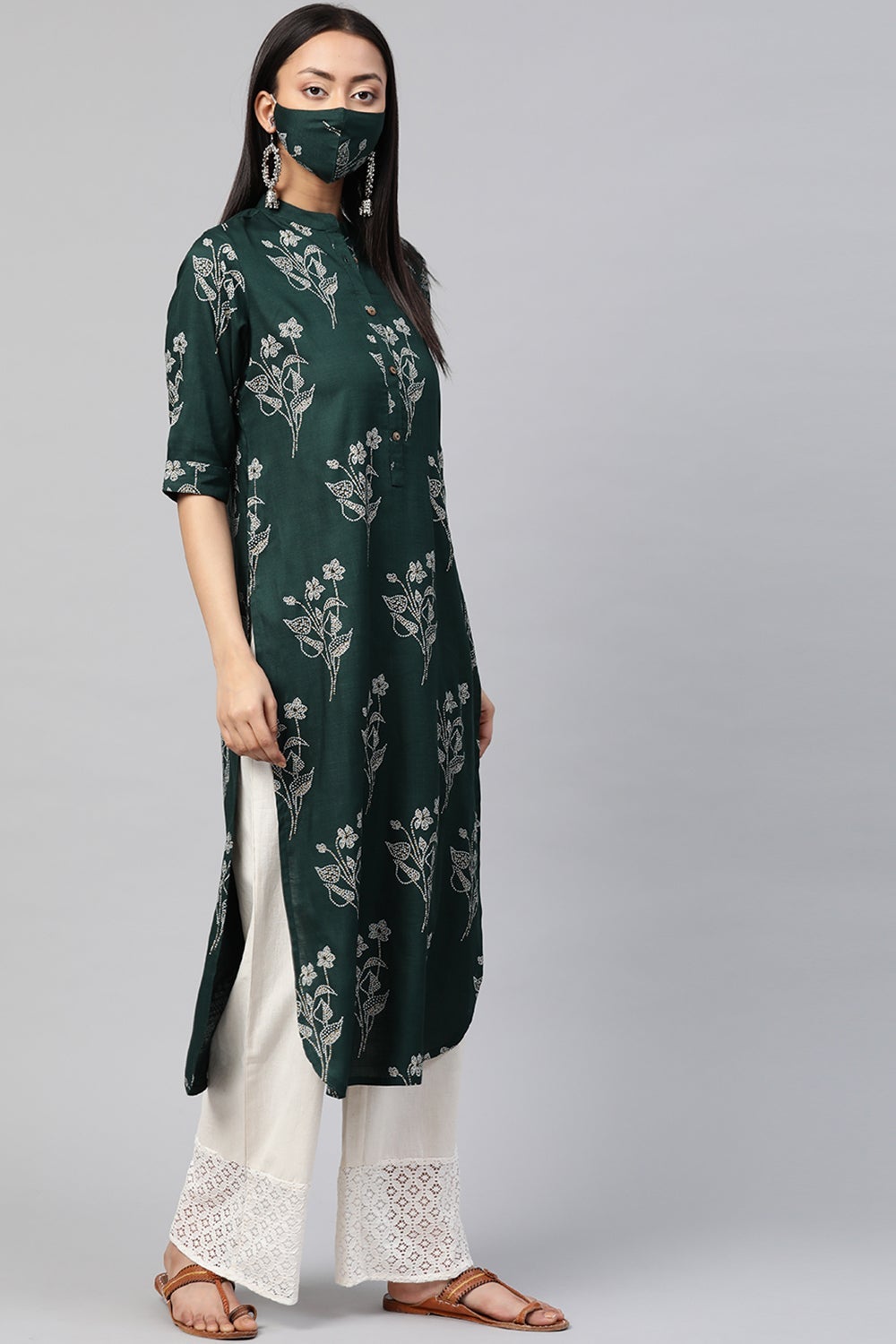 Juniper Women's Jadegreen Rayon Slub Bandhani Straight Kurta - Distacart