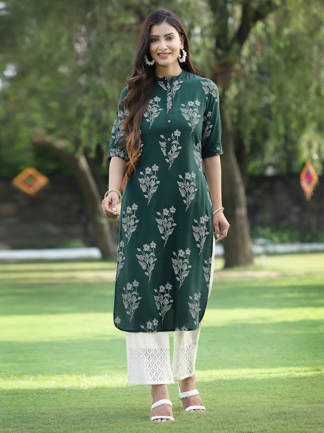 Juniper Womens Jadegreen Rayon Slub Printed Straight Kurta - Distacart