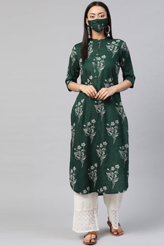 Juniper Women's Jadegreen Rayon Slub Bandhani Straight Kurta - Distacart
