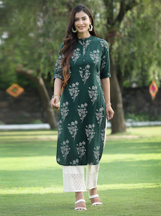 Juniper Womens Jadegreen Rayon Slub Printed Straight Kurta - Distacart