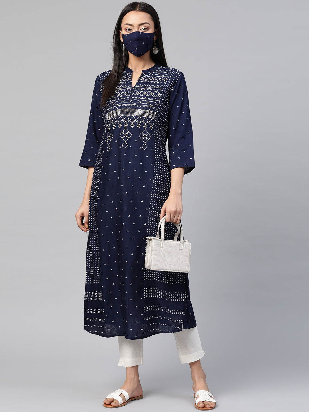 Juniper Womens Indigo Rayon Slub Placement Printed A Line Kurta - Distacart