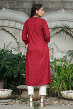 Thumbnail for Juniper Women's Maroon Rayon Slub Bandhani A-Line Kurta - Distacart