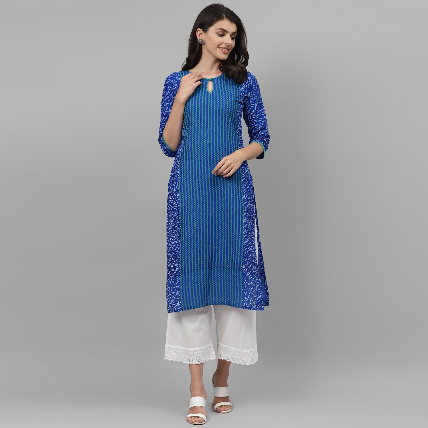 Maai Rayon Hand Printed Kurta Blue - Distacart
