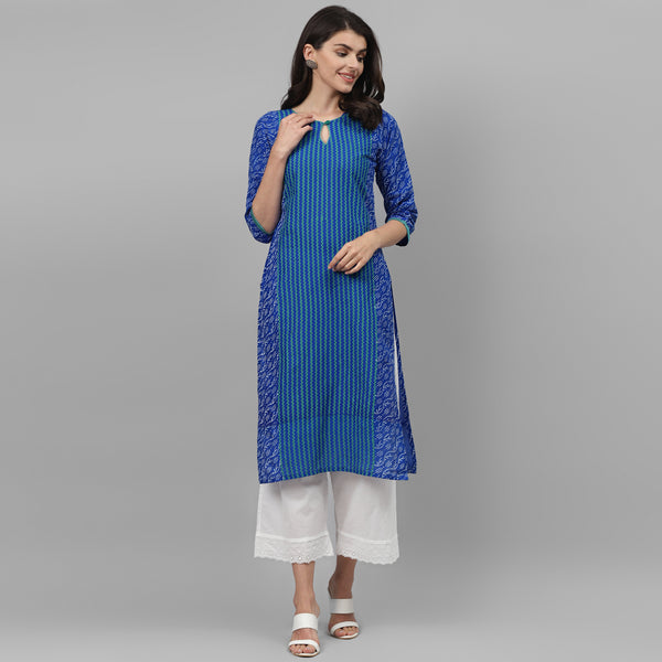 Maai Rayon Hand Printed Kurta Blue - Distacart