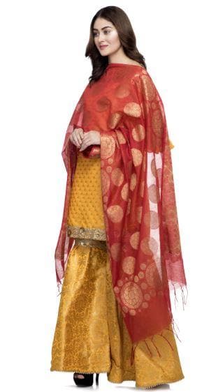 A R Silk Women's Chanderi Zari Embroidery Red Fancy Dupatta